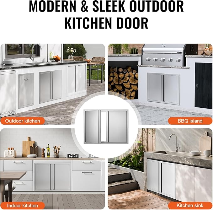 VEVOR BBQ Access Door - 31" W x 24" H Stainless Steel Flush Mount Vertical Door with Recessed Handles,for BBQ Island, Grilling Station, Outside Cabinet