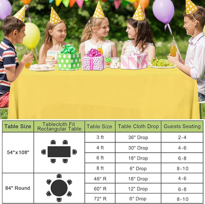 Smiry Disposable Table Cloth 3 Pack, 54 x 108 Inch Waterproof Plastic Tablecloth, Decorative Rectangle Table Covers for Party, Birthday, Picnic, Yellow