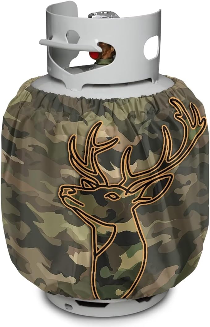 Camper Propane Tank Cover Camo Deer 3D Outdoor 600D Heavy Duty Waterproof Covers Fits Standard 20 lb Cylinder, 13.7'' x 16.5'' for Rv Trailer
