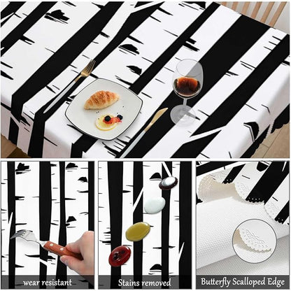 Swono Tablecloth 52"X70" Birch Trees, Black and White Birch Forest Rectangle Table Cover Anti-Oil Tablecloth for Dining Tables, Parties, Wedding and Banquet Decoration