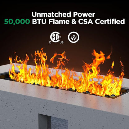 Ciays 43Inch Propane Fire Pit, 50000 BTU Outdoor Gas Fire Pit Table with CSA Certification, Glass Rocks, Rectangular Heater for Patio, Backyard, Deck, Balcony, with Waterproof Cover & Adjustable Legs