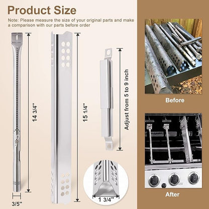 Criditpid Grill Replacement Parts for Charbroil 4 Burner 463242716 463257520 463242715 463245518 463276016 Models, Stainless Steel Grill Burners, Heat Plate Shields, Crossover Tubes and Ignitors.