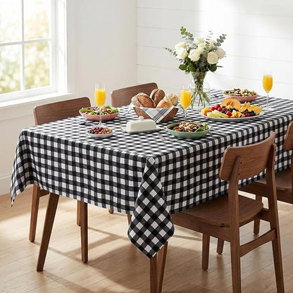 sancua Checkered Vinyl Rectangle Tablecloth Table Cloth, 54x108 Inch | 100% Waterproof Oil Proof Spill Proof PVC Table Cloth, Wipe Clean Cover for Dining Tables, Buffet Parties, Black and White