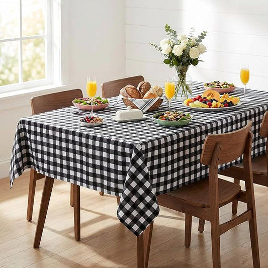 sancua Checkered Vinyl Rectangle Tablecloth Table Cloth, 54x108 Inch | 100% Waterproof Oil Proof Spill Proof PVC Table Cloth, Wipe Clean Cover for Dining Tables, Buffet Parties, Black and White