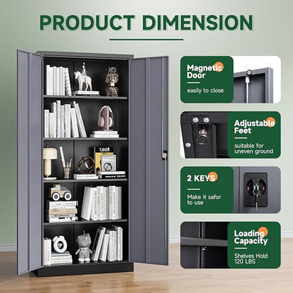 Letaya Metal Garage Storage Cabinets with Lock Door and Adjustable Shelves, Steel Tool Cabinets for Home,Office,Warehouse Organisieren (Black Gray)