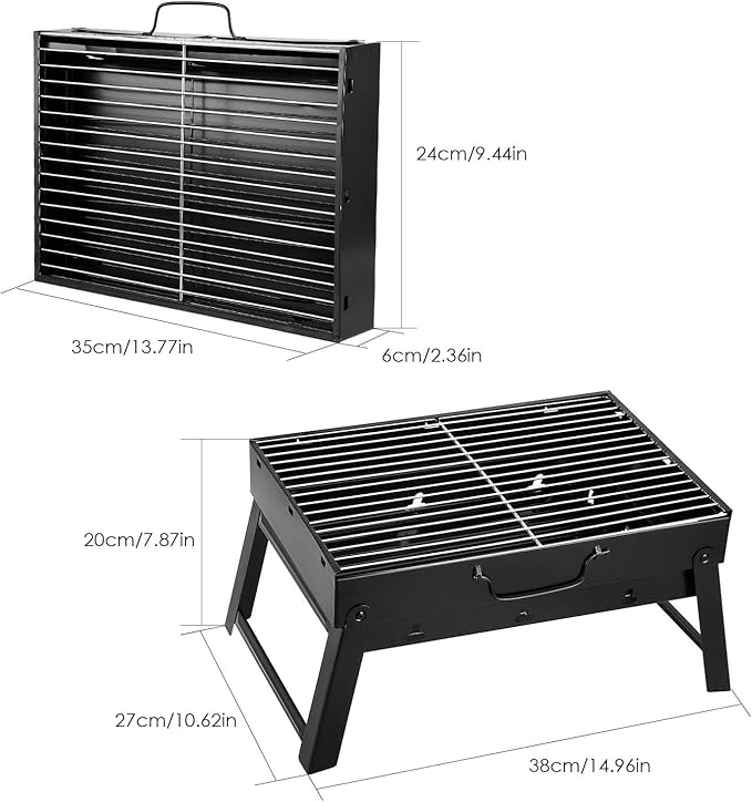 Uten Portable Charcoal Grill, Stainless Steel Folding Grill Table top Outdoor Smoker BBQ for Camping, Beach Barbecue, Smoker Grill for Camping Picnics Garden Beach Party (Small 13.7''x9.4''x 2.3'')