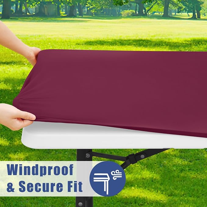 Moosfor Spandex 5 Foot Rectangle Table Cloth, Elastic Fitted Tablecloths for Picnic, Stretch Washable Patio Table Cover for Outdoor, Camping, Banquet and Parties (Jujube Red, 30"x60")