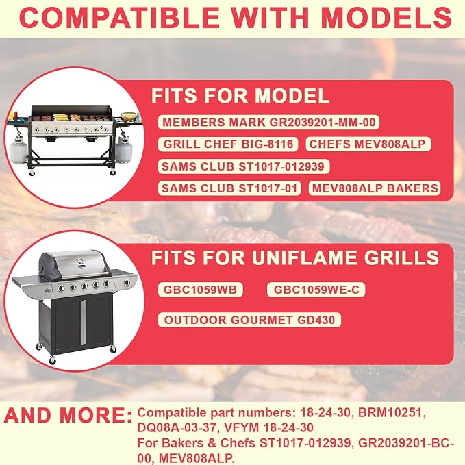 17" Grill Burners Replacement for Members Mark GR2039201-MM-00 BBQ Parts, Stainless Steel Gas Grill Tube Burner for Uniflame GBC1059WE-C, Grill Chef BIG-8116, Sams, Bakers And Chefs Replacement Parts