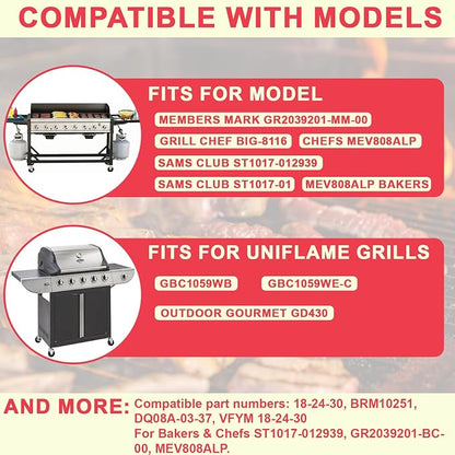17" Grill Burners Replacement for Members Mark GR2039201-MM-00 BBQ Parts, Stainless Steel Gas Grill Tube Burner for Uniflame GBC1059WE-C, Grill Chef BIG-8116, Sams, Bakers And Chefs Replacement Parts