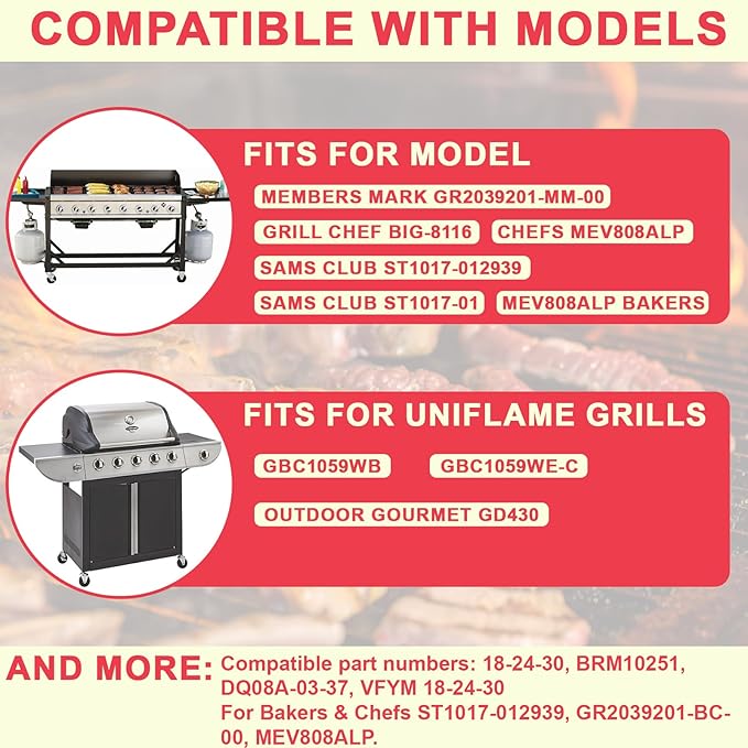 GR2039201-MM-00 Grill Burners Tubes for Members Mark grill parts, 17 Inch Burners for SAMS Club ST1017-012939 Propane Grills, Outdoor Gourmet GD430, Uniflame GBC1059WB Parts, Stainless Steel, 8 Pack