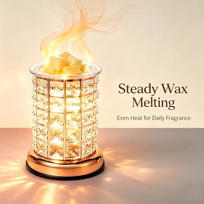 TTJ Crystal Wax Melt Warmer Lamp, Electric Candle Warmer with Rose Gold Base, Decorative Fragrance Oil Burner for Home Bedroom Living Room Office, Flameless Aromatherapy Wax Warmer Night Light Gold