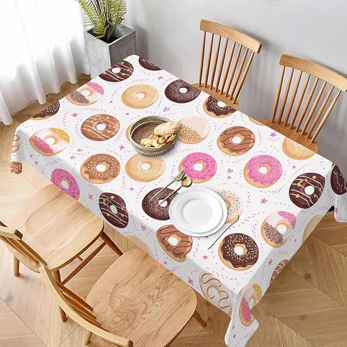 TKS MITLAN Donuts Tablecloth 60x84 Inch Rectangular Sweet Food Heart Shape Dots Chocolate Sauce Dessert Oblong Table Cloth Kitchen Table Decorations for Home Dinner Party