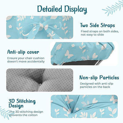 2 Pcs Outdoor Chaise Lounge Chair Cushion 75.1 x 22.8 x 4.7 Inches 100% Waterproof Replacement Cotton Patio Pool Lounge Chair Cushion for Outdoor Furniture with Ties, Blue Daisy