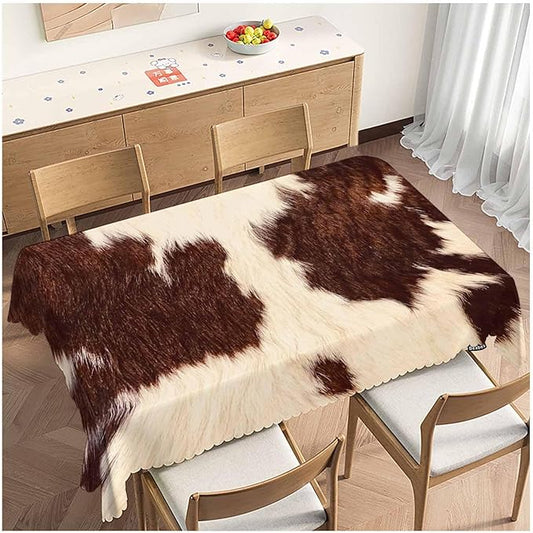 52x70 Inch Tablecloth Cowhide, Farm Cattle Cow Fur Cowhide Print Non-Fading Table Covers Kitchen Dinning Tabletop Decoration, Washable Table Cloth for Outdoor and Indoor Use