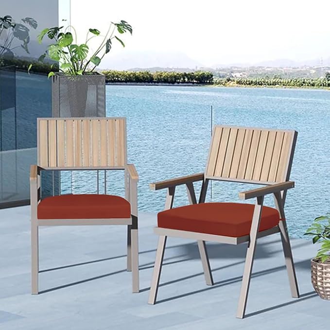 Cozyide Outdoor Chair Cushions, Waterproof Patio Seat Cushions with Adjustable Straps, Round Corner Patio Chair Cushions for Garden, Brick Red, 17x16x2 Inch (Pack of 4)