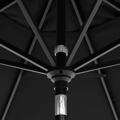 California Umbrella 12-Year-Non-Fading, 9Ft Premium Sunbrella Patio Umbrella, Hand-Crank, Button-Tilt, Black Frame, Black Fabric