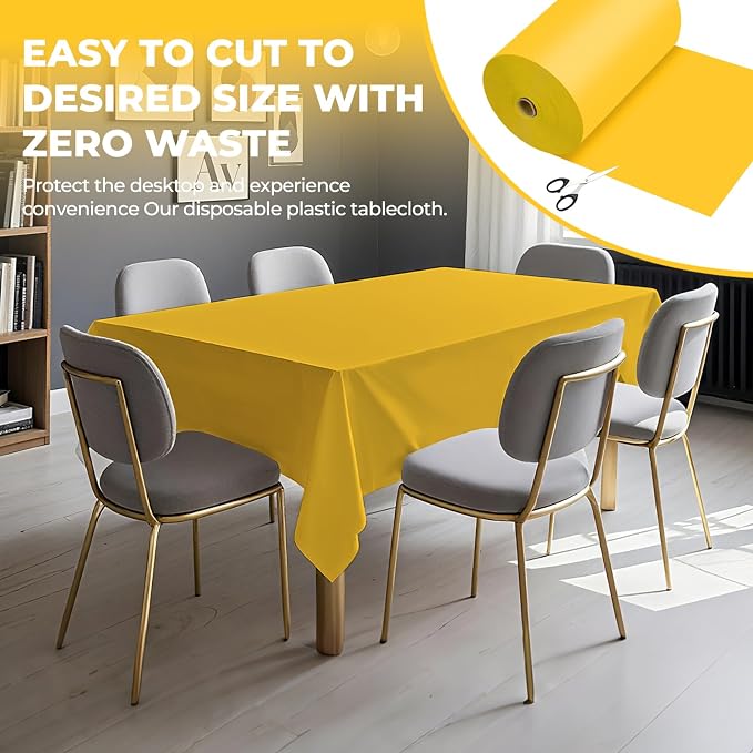 54 Inch X 600 Feet Plastic Table Cover Roll Premium Disposable Plastic Tablecloth for All Type/Shape Tables | Picnic, Party, Banquet, Birthdays, Weddings (Yellow, 54 Inch X 600 Feet)