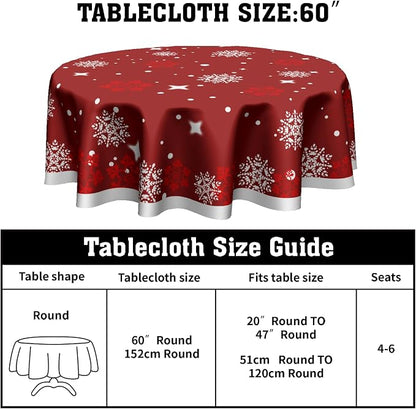 Sweetshow Xmas Table Cloth Round Winter Red White Snowflake Stars Tablecloth 70 Inch Decor Washable Stain and Wrinkle Resistant Round Table Cover for Dining Picnic