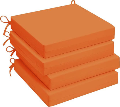 UNIKOME Outdoor Chair Cushions Pack of 4, Water Resistant Patio Cushions with Ties, High Density Sponge Filling Square Corner Seat Cushions for Outdoor Furniture, 19"*19"*3", Orange