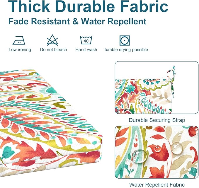DYTXIII Set of 4 Outdoor Chair Cushions, Water Resistant 18.5"x16"x2" Square Seat Cushion for Patio Dining Chairs, High-Density Replacement Pads for Indoor Outdoor Furniture - Pretty Paisley