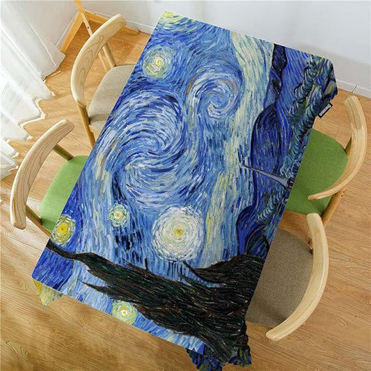 Swono Van Gogh Table Cloth Abstract Starry Night Art Painting Rectangular Tablecloth Picnic & BBQ Table Cover Polyester Kitchen Home Dining 50x72 Inch