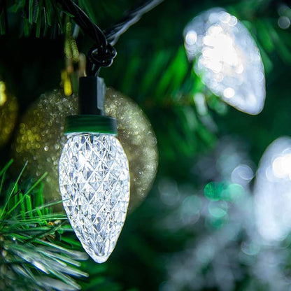 AWQ 50LED 49FT C9 Christmas String Lights Plug in Fairy Twinkle White | Christmas Lights Outdoor 8 Modes Timer Function Waterproof Extendable for Indoor Outdoor Wedding Party Christmas Decoration