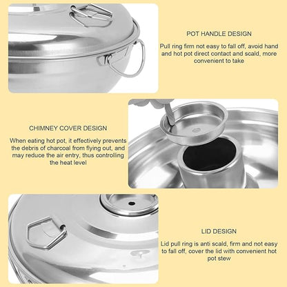 Stainless Steel Charcoal Hot Pot, 9.1" Round Dry Ice Pot for Milk Tea Desserts, Traditional Chinese Copper Style Noodle Pot for Camping Office Hotel, Portable Soup Cooker