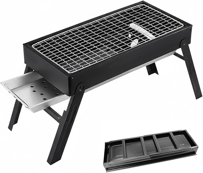 Slot Grill Collapsible, Portable Charcoal Grill with Exclusive Drawer for Easy Ash & Charcoal Add, Foldable BBQ Grills for Camping, Backyard, Picnic