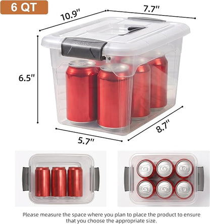 Citylife 6 Packs 6 QT Storage Bins with Lids Clear Plastic Bins with Grey Handle Stackable Storage Containers for Organizing