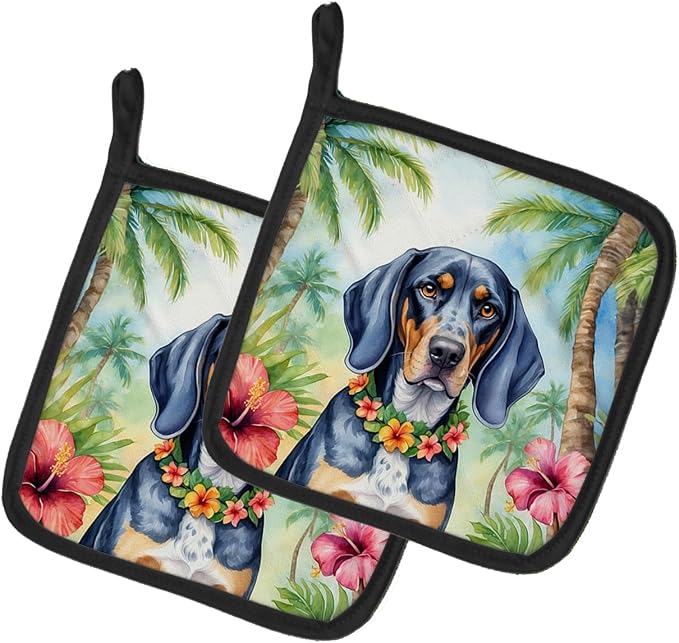 Caroline's Treasures Bluetick Coonhound Luau Pair of Pot Holders Kitchen Heat Resistant Pot Holders Sets Oven Hot Pads for Cooking Baking BBQ, 7 1/2 x 7 1/2