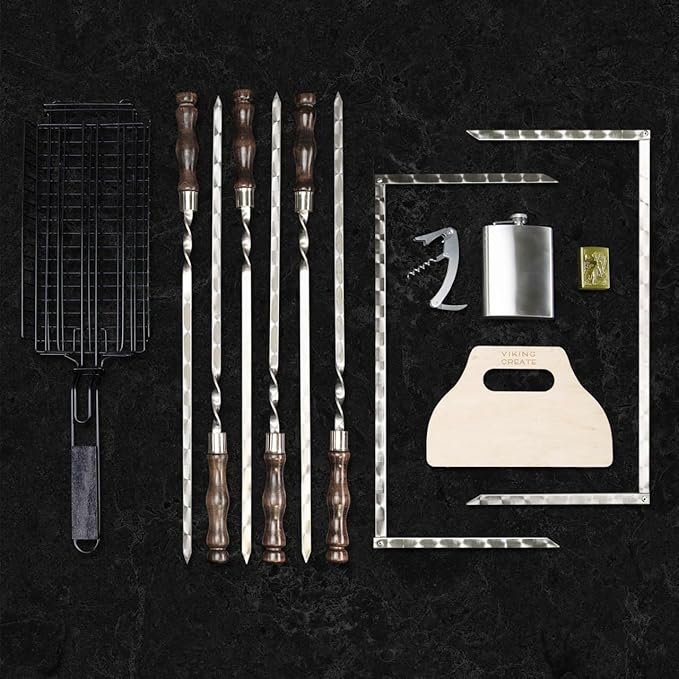 Grilling Supplies for BBQ - Outdoor Skewers Set for BBQ - Premium Barbecue Skewers Tool Sets Grill Utensils - Outdoor Grilling Set - Grill Skewers Set with Leather Case Traveler