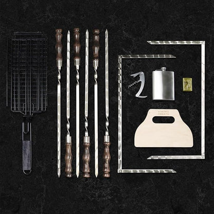 Grilling Supplies for BBQ - Outdoor Skewers Set for BBQ - Premium Barbecue Skewers Tool Sets Grill Utensils - Outdoor Grilling Set - Grill Skewers Set with Leather Case Traveler