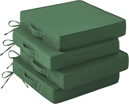 IASEAHK Patio Chair Cushions, 19" x 19" x 3" Outdoor Chair Cushions Set of 4, Waterproof Outdoor Cushions for Patio Furniture, Outdoors Seat Cushions with Handle and Ties, Forest Green