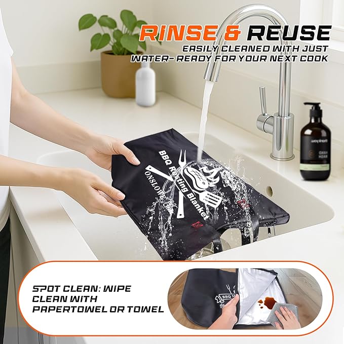 25in BBQ Blanket for Resting Meat - Meat Resting Bag of Washable Oxford Cloth - Insulated Brisket Resting Blanket for Turkey, Pork Shoulder & Beef - Christmas Gifts, Gifts for Men, BBQ Lovers (Black)