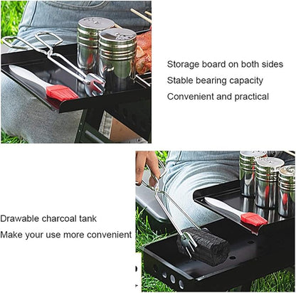 Grill for Outdoor Black Portable Barbecue Smoker Grill BBQ for Outdoor Cooking Camping Hiking Party Cold Rolled Iron Charcoal Grill Set，34.3"×7.9"×14.4" Barbecue Grill