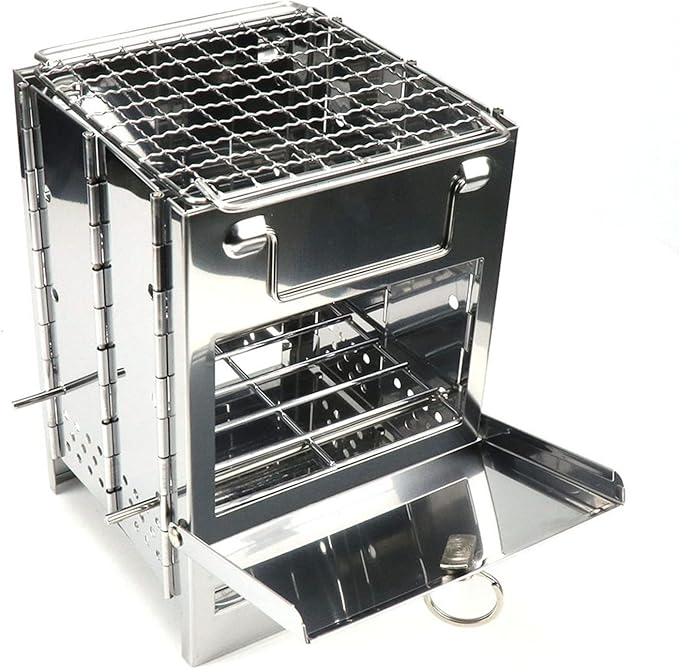 Topyond Adjustable Height BBQ Grill Stainless Steel, Folding Charcoal Grill for Outdoor Cooking and Camping, Portable and Compact, Japanese Style, Ideal for Picnics and Backyard BBQ