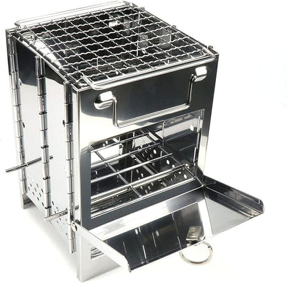 Topyond Adjustable Height BBQ Grill Stainless Steel, Folding Charcoal Grill for Outdoor Cooking and Camping, Portable and Compact, Japanese Style, Ideal for Picnics and Backyard BBQ