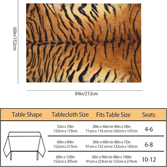 TKS MITLAN Tiger Print Tablecloth Decor Brown Black Wildlife Tiger Skin Table Cloth Dining Room Kitchen Table Cover 60" X 84" Oblong/Rectangle