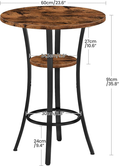 CHOEZON Round Bar Table, Set of 2 Small Kitchen Dining Tables, 2-Tier High Top & Counter Height Dining Table, for Bistro, Pub, Kitchen, Living Room, Rustic Brown and Black TBT03P2BF