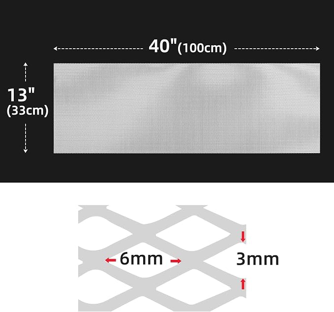 AggAuto Universal 40"x13" Car Grill Mesh 3x6mm Rhombic Hole White | Aluminum Alloy Automotive Grille Insert Bumper, One of the Most Multifunctional Shape Grids 100x33cm