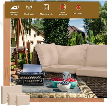 14 Piece Outdoor Patio Cushion Cover Replacement, Waterproof Patio Cushion Covers, Outdoor Furniture Cushion Covers Set for 6 Seat Wicker Rattan Sofa (Khaki)