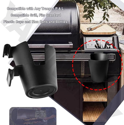 BAC707 Cup Holder Grill Accessory Compatible with Any Tra-Eger P-A L Grill, Fits Standard Plastic Cups and 12oz Cans and Bottles