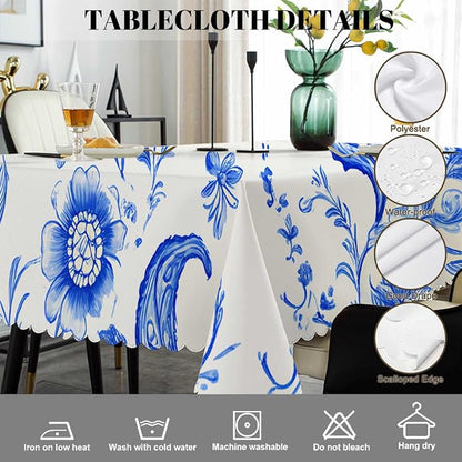 Swono Paisley Floral Blue Tablecloth Ethnic Batik Mandala Blue Decorative Table Cover Dining Tablecltoh for Kitchen, Party Banquet and Holiday Tablecloth, 52x70 Inch(4-6 Seats)