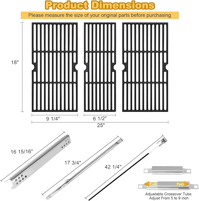 Grill Parts for Charbroil Performance 475 4 Burner 463347017 463377017 463342119 18" Grill Grates Burner Heat Plates for Char Broil 463335517 463376017 463377319 463275517 Gas Grill Replacement Parts