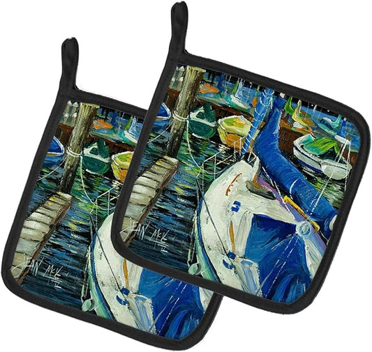 Caroline's Treasures JMK1245PTHD Sailboats Pair of Pot Holders Kitchen Heat Resistant Pot Holders Sets Oven Hot Pads for Cooking Baking BBQ, 7 1/2 x 7 1/2