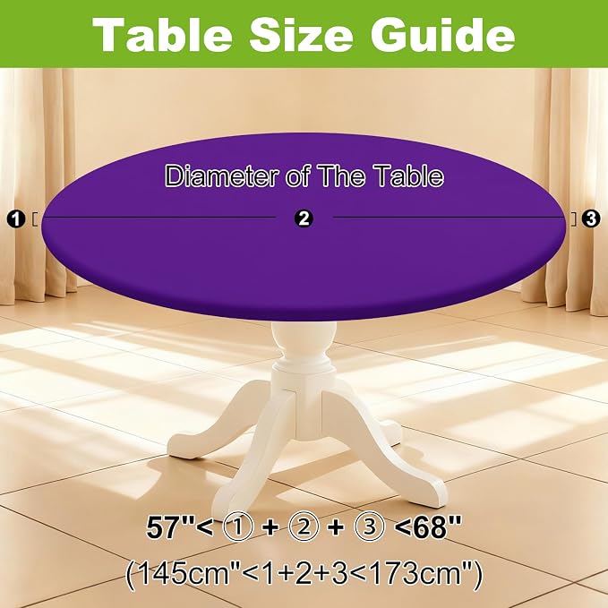 Smiry Round Spandex Tablecloth, Elastic Fitted Washable Tablecloths for 57"-68" Tables, Waterpoof Stretch Picnic Table Cover for Dining, Indoor and Outdoor, Purple