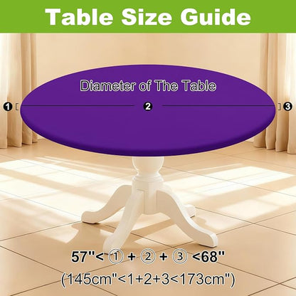 Smiry Round Spandex Tablecloth, Elastic Fitted Washable Tablecloths for 57"-68" Tables, Waterpoof Stretch Picnic Table Cover for Dining, Indoor and Outdoor, Purple