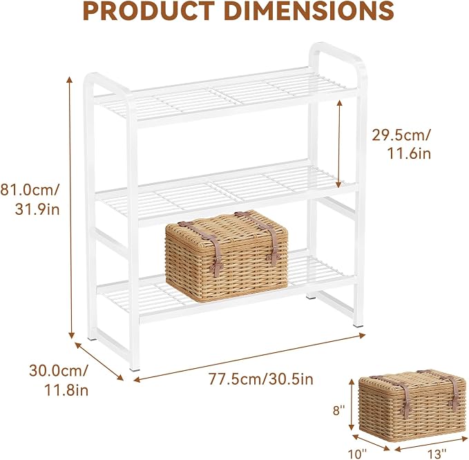 3 Tier Simple Shelf Organizer for Indoor Outdoor, Waterproof Heavy Duty Steel Shelving Unit Plant Stand for Living Room Bathroom Balcony Garden, Easy Assemble, White