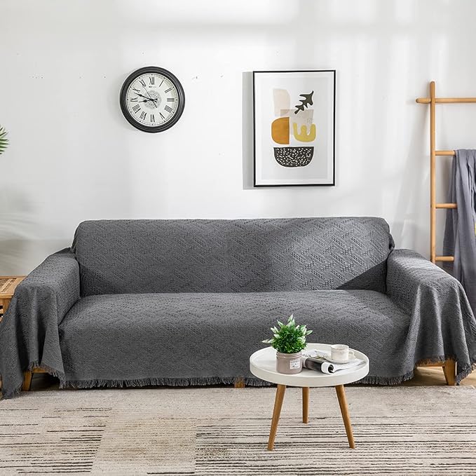 AIVIA Loveseat Cover Sheet Blanket, Cotton Woven Anti Slip Throw Cushion Covers for 2 Seater Couches with Armrest, Living Room Love-Seat Furniture Decor Slipcovers Protector for Dogs Cats