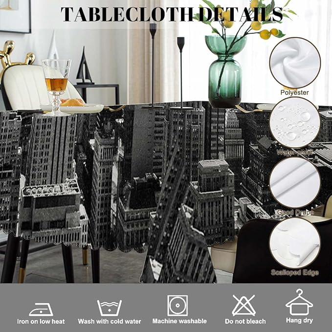 Swono New York Cityscape Tablecloths Grey Kitchen Dinning Tabletop Decoration, New York Polyester Table Cover for Indoor Outdoor Picnic Parties 50x72 Inch Tablecloth, Gray